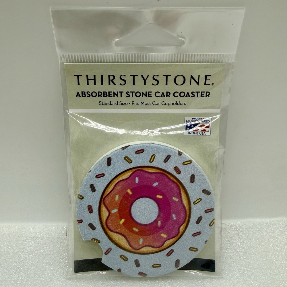 Thirstystone Absorbent Stone Car Coaster Pink Sprinkle Doughnut Theme USA Made‎